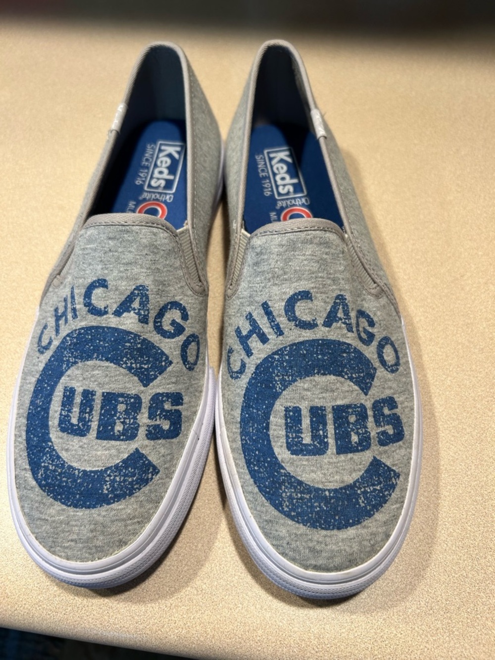 Keds Grey and Blue Chicago Cubs Slip-On Sneakers Women’s